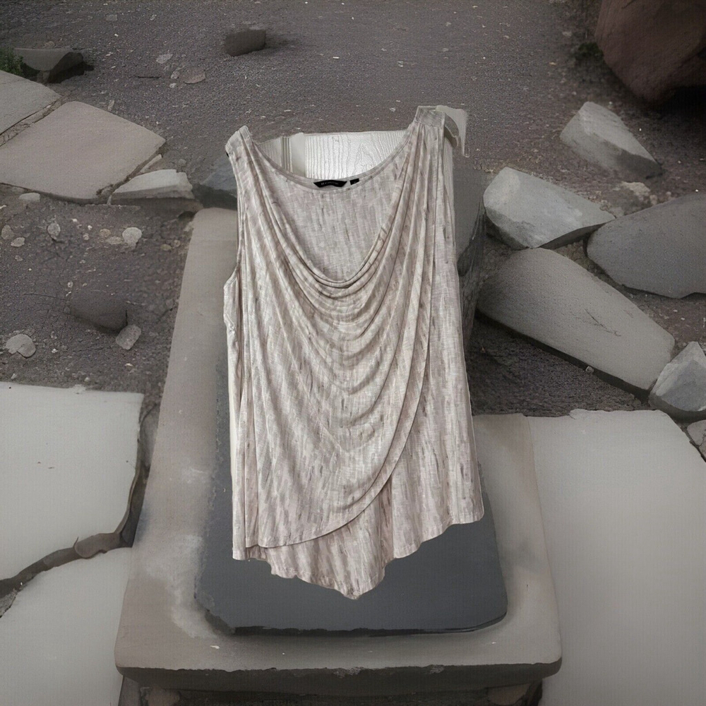 2X H By Halston Stretchy V Flared N Long Layered Tank Taupe N Cream Color